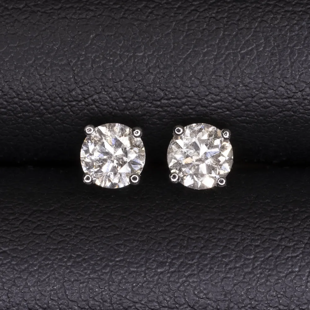 1 CARAT VERY GOOD CUT NATURAL DIAMOND STUD EARRINGS 14k WHITE GOLD ROUND 1ct