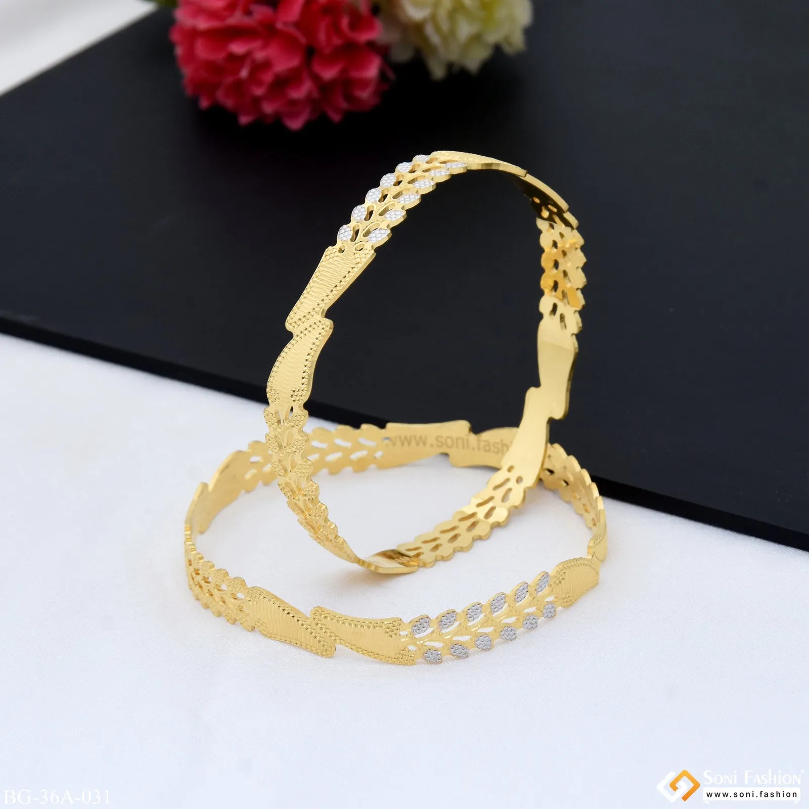 1 Gram Gold Plated Brilliant Design Fancy Design Bangles for Ladies - Style A031