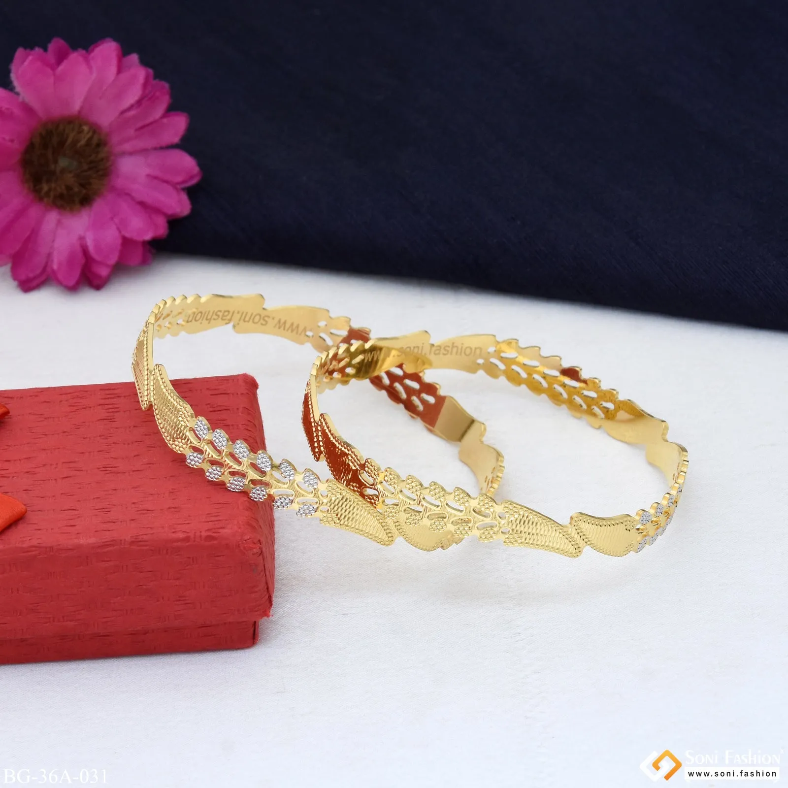 1 Gram Gold Plated Brilliant Design Fancy Design Bangles for Ladies - Style A031