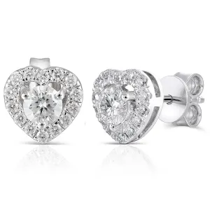 10k White Gold & Platinum Plated Silver Heart Moissanite Earrings 0.78ctw