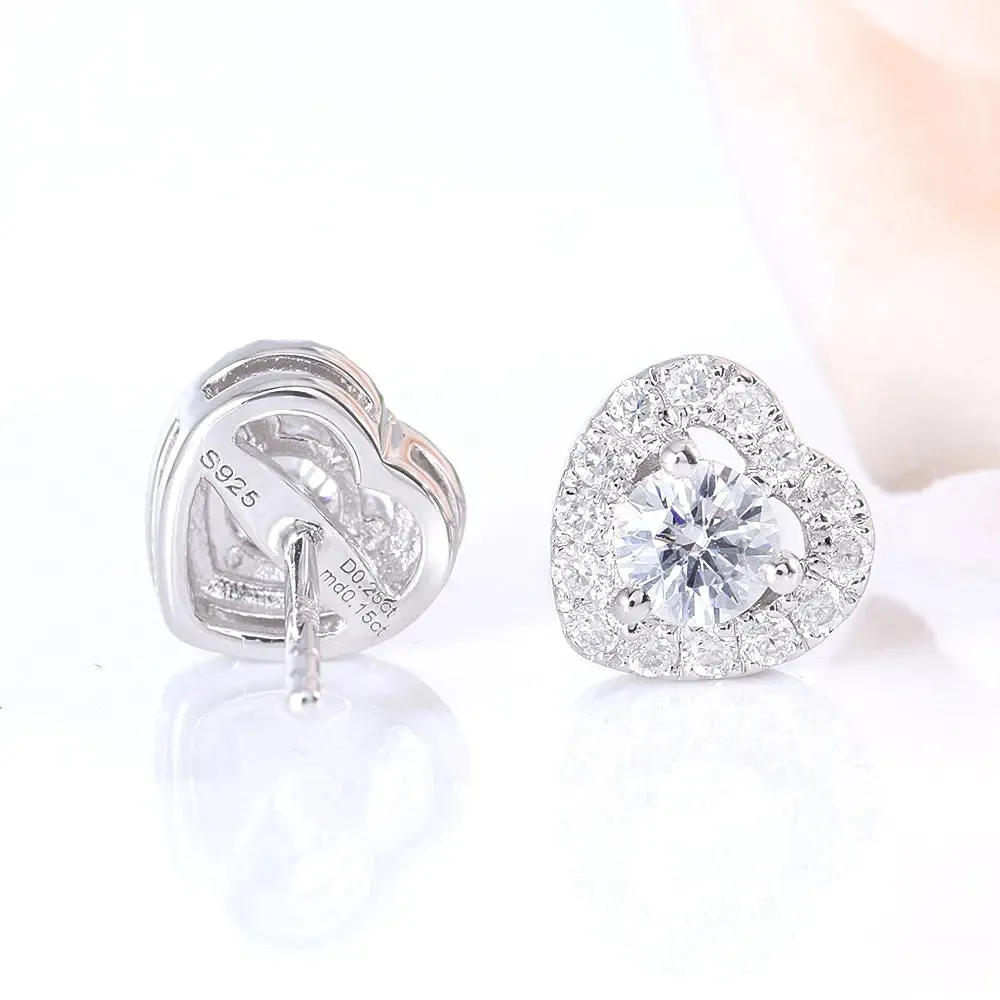 10k White Gold & Platinum Plated Silver Heart Moissanite Earrings 0.78ctw