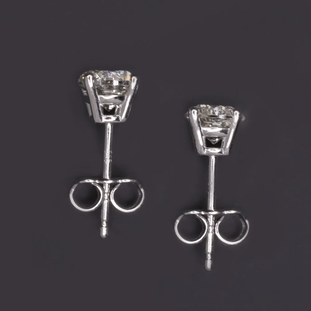 1.13c VERY GOOD CUT NATURAL DIAMOND STUD EARRINGS 14k WHITE GOLD ROUND BRILLIANT