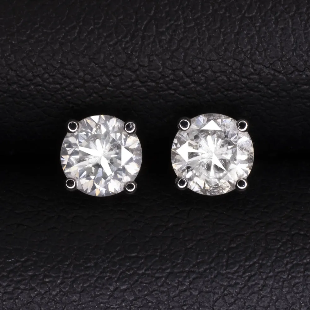 1.18c VERY GOOD CUT NATURAL DIAMOND STUD EARRINGS 14k WHITE GOLD ROUND BRILLIANT