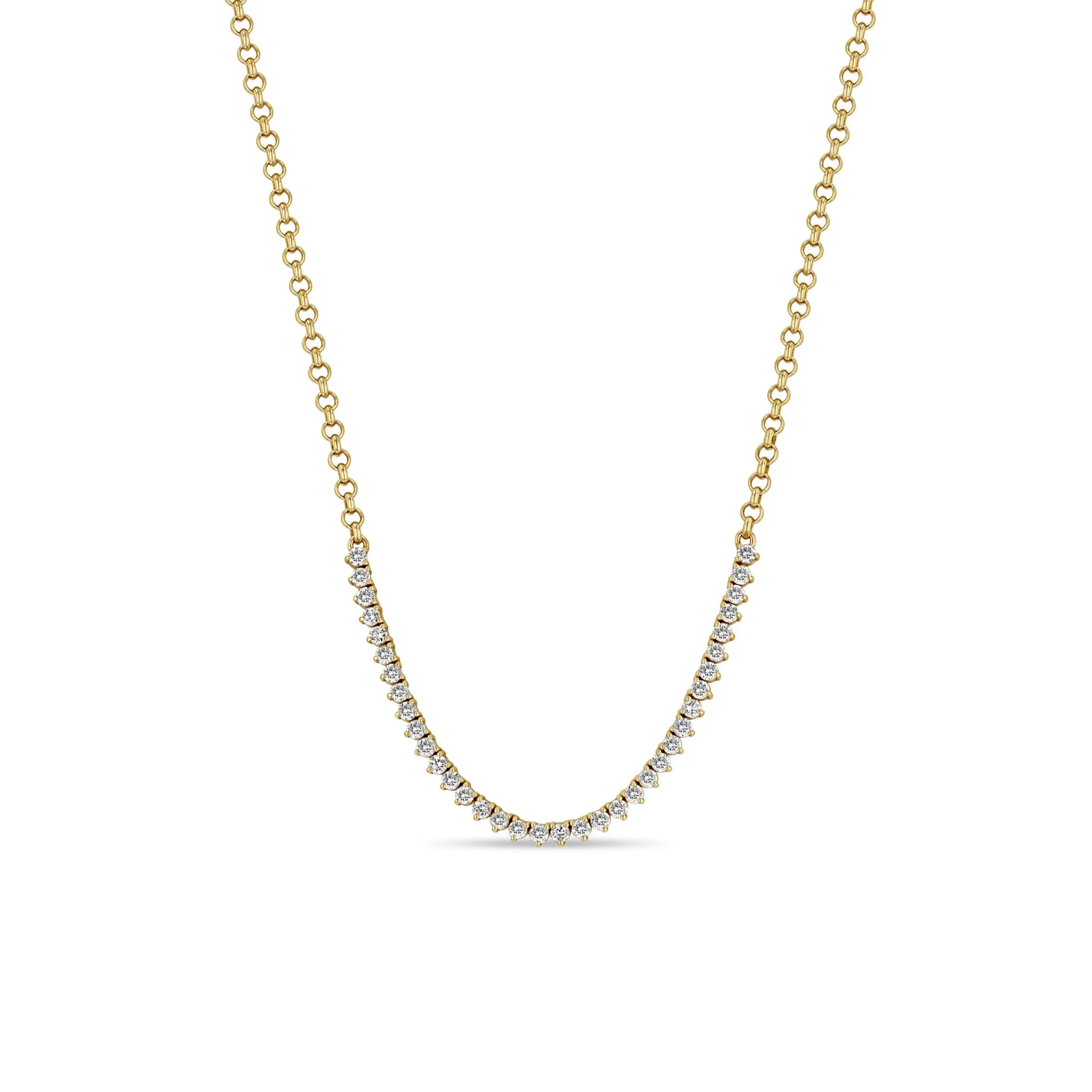 14k Diamond Tennis Segment Rolo Chain Necklace