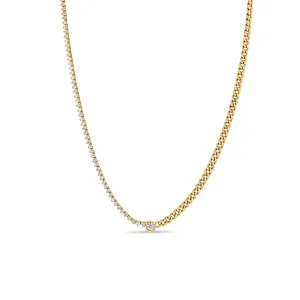 14k Floating Diamond Mixed Curb Chain & Diamond Tennis Necklace