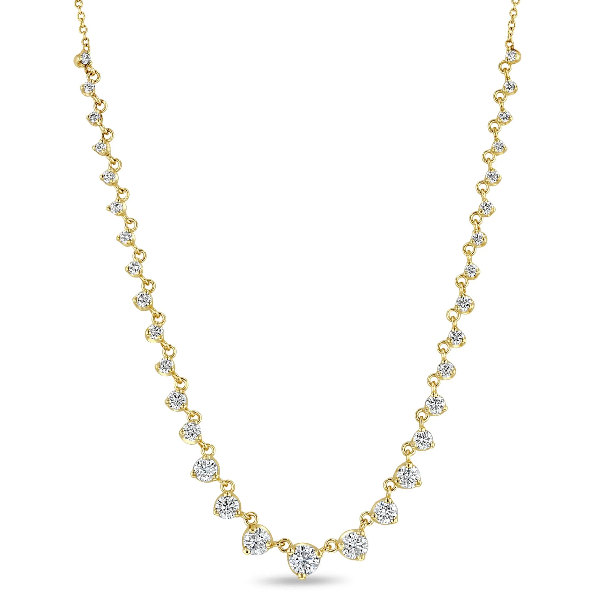 14k Linked Graduated Prong Diamond Tennis Necklace