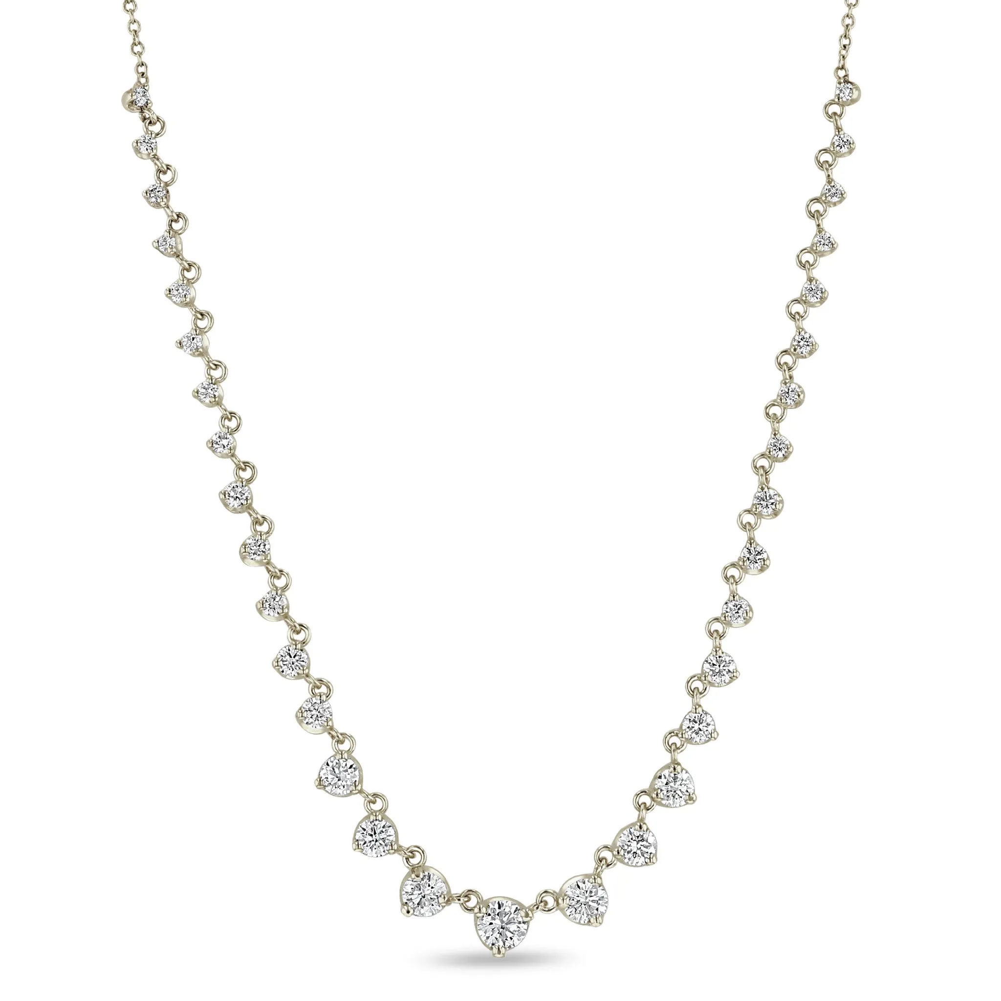 14k Linked Graduated Prong Diamond Tennis Necklace