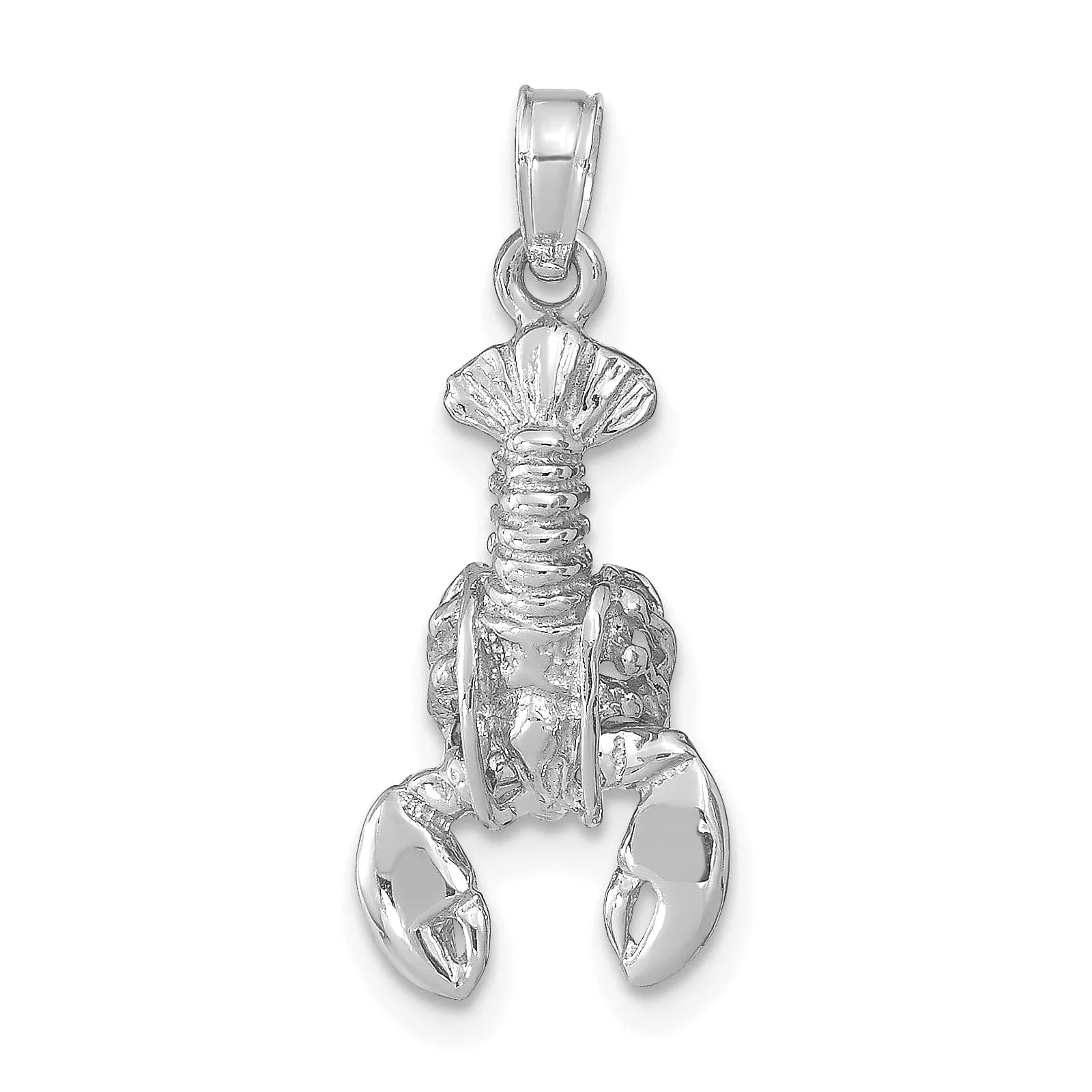 14k White Gold Polished Finish Solid Moveable Maine Lobster Charm Pendant