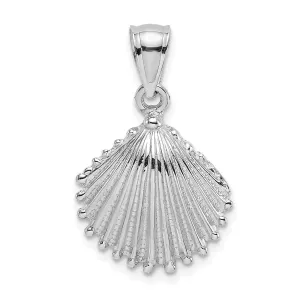 14k White Gold Soild Polished Texture Finish Scallop Shell Charm Pendant