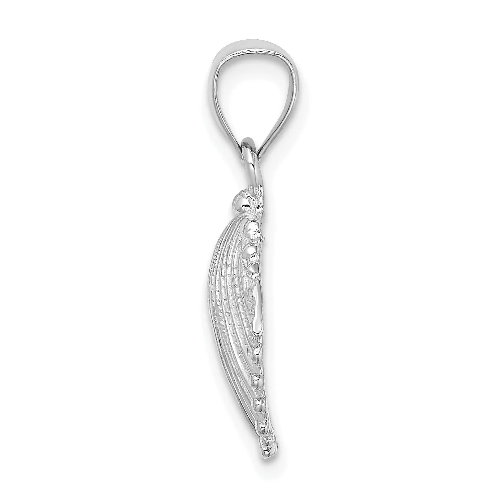 14k White Gold Soild Polished Texture Finish Scallop Shell Charm Pendant