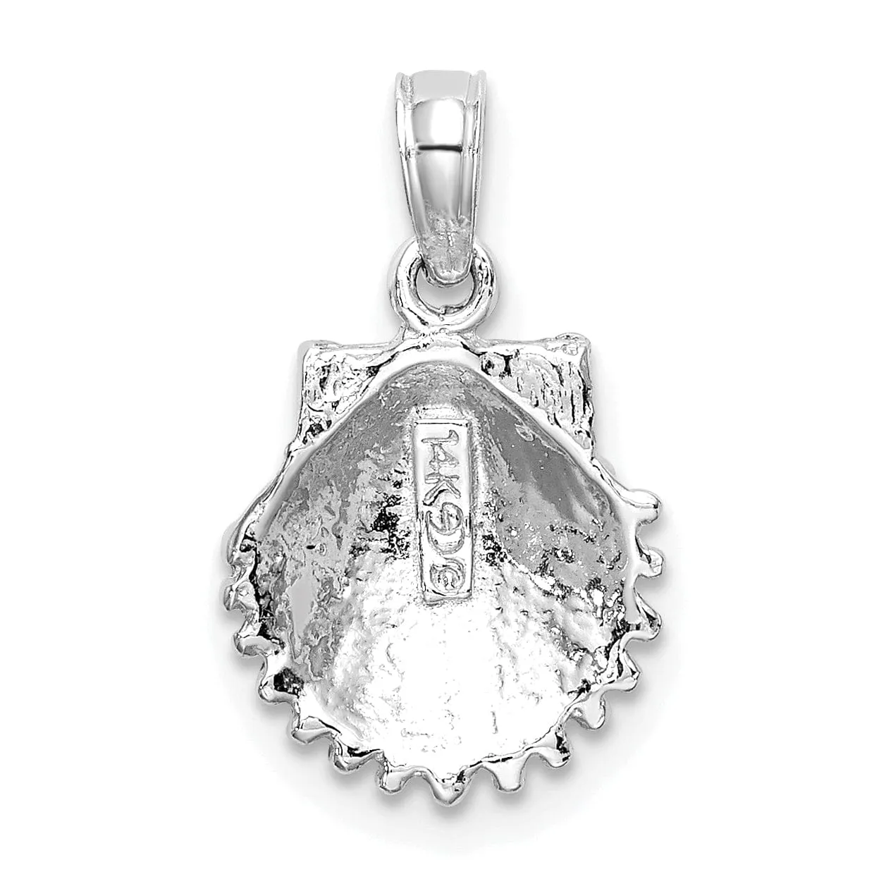 14k White Gold Soild Polished Textured Finish Scallop Shell Charm Pendant