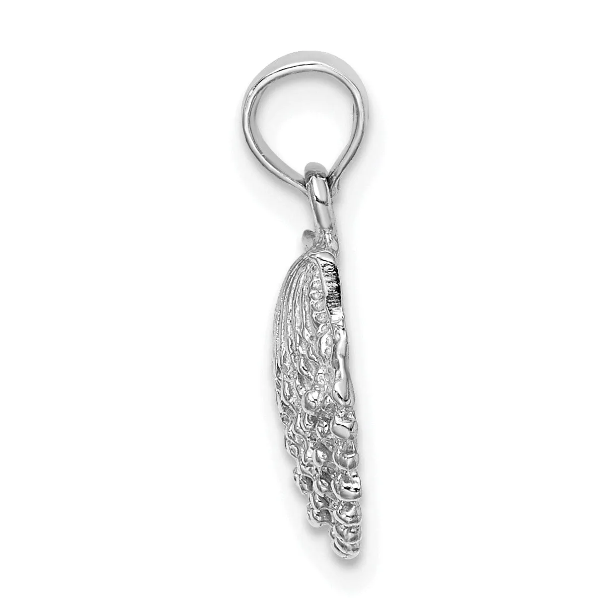 14k White Gold Soild Polished Textured Finish Scallop Shell Charm Pendant