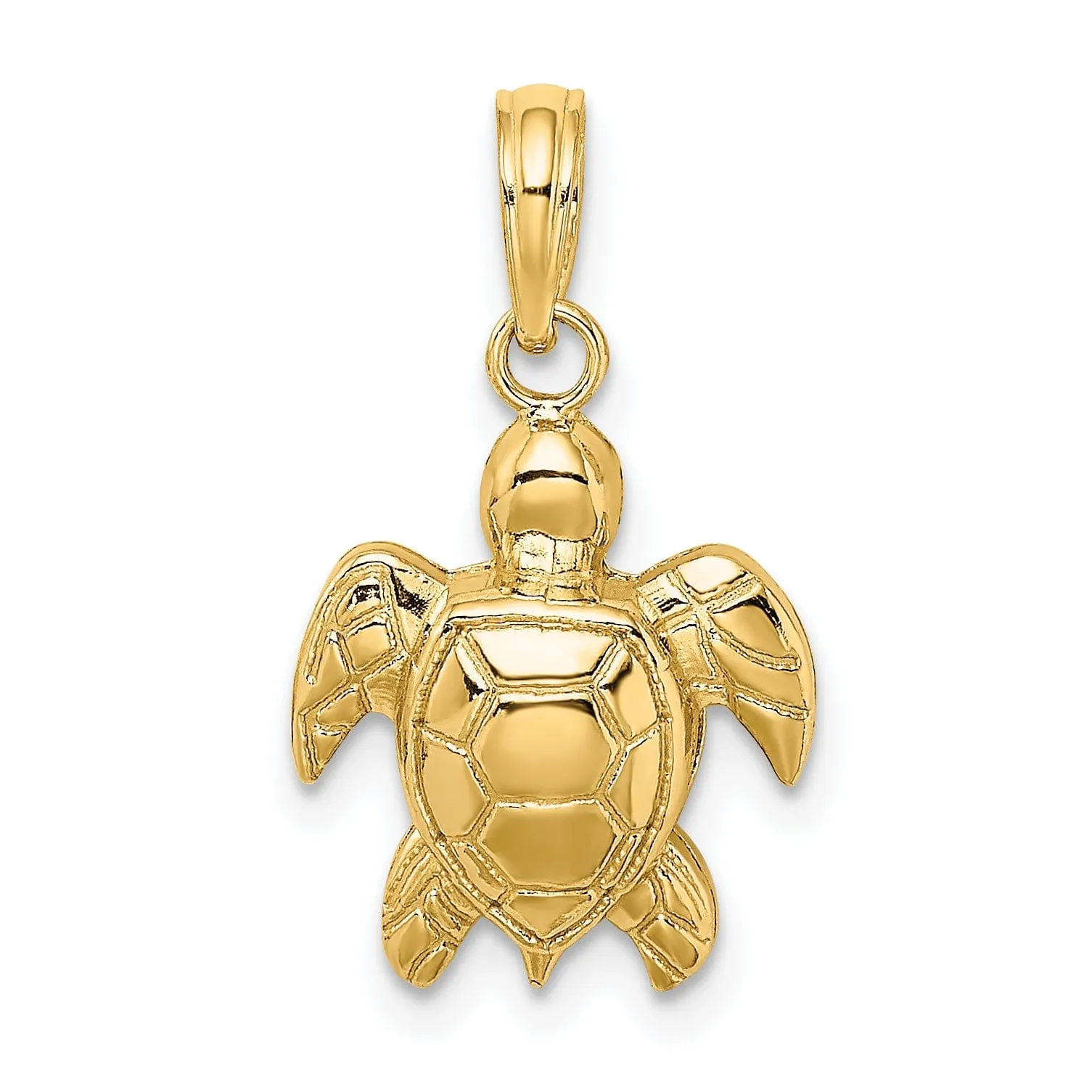 14k Yellow Gold 2D Casted Solid Open Back Textured Polished Finish Sea Turtle Charm Pendant