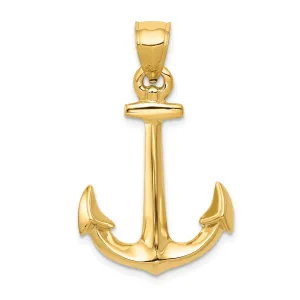 14k Yellow Gold 3-Dimensional Anchor Pendant