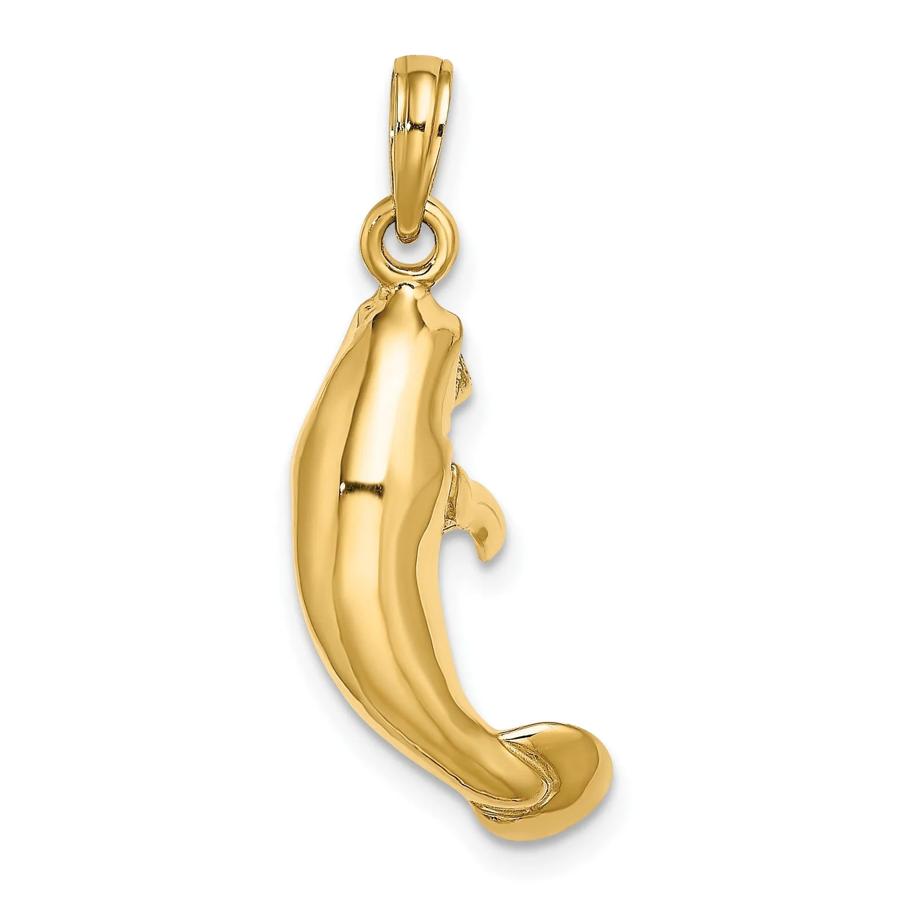 14K Yellow Gold 3-Dimensional Polished Finish Manatee Design Charm Pendant