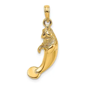 14K Yellow Gold 3-Dimensional Polished Finish Manatee Design Charm Pendant