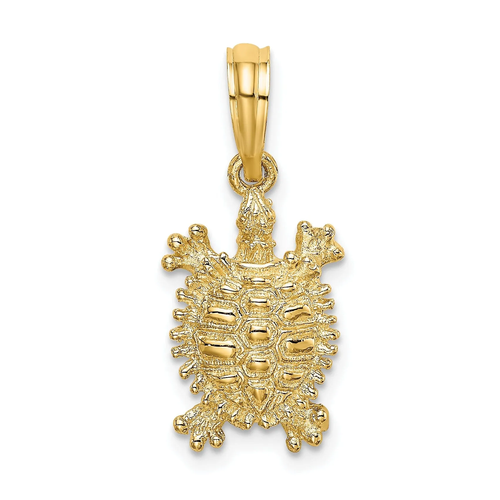 14k Yellow Gold Casted Solid Polished and Textured Finish Land Turtle Charm Pendant