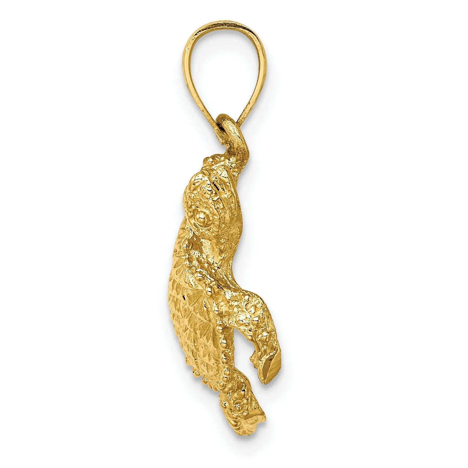 14k Yellow Gold Casted Solid Textured and Polished Finish Sea Turtle with Tail Charm Pendant