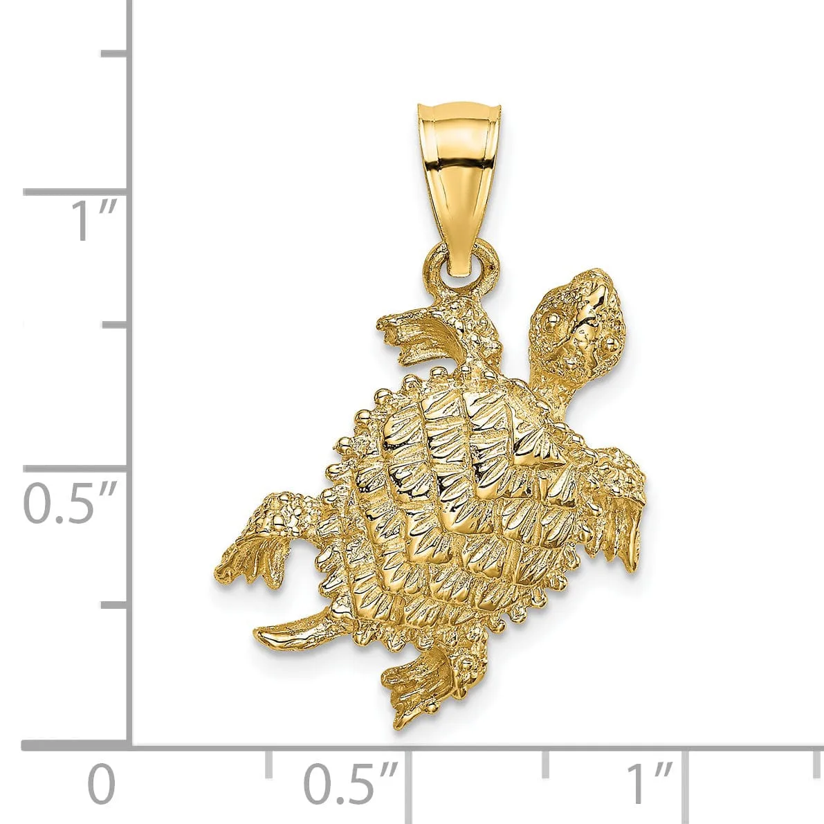 14k Yellow Gold Casted Solid Textured and Polished Finish Sea Turtle with Tail Charm Pendant