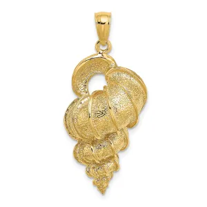 14K Yellow Gold Open Back Solid Polished Texture Finish 2-Dimensional Precious Wentletrap Shell Charm Pendant