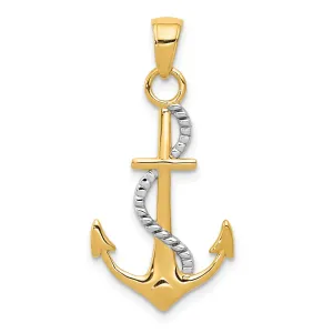 14k Yellow Gold Polished Anchor rope Pendant