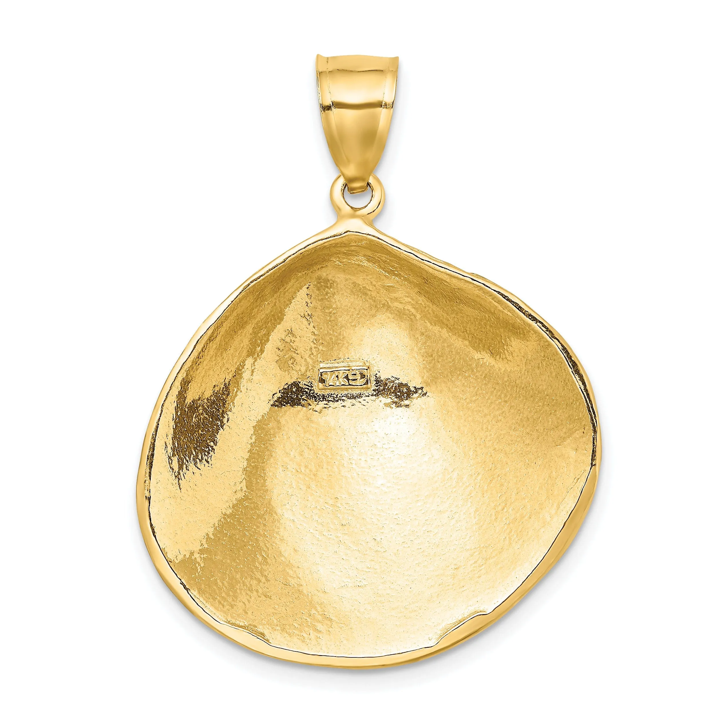 14K Yellow Gold Solid Polished Finish Clam Shell Charm Pendant