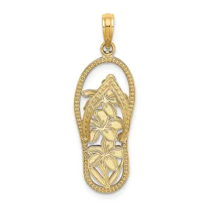 14K Yellow Gold Solid Polished Finish Flat Back Multi Flower Cut Out Design Flip-Flop Sandle Charm Pendant