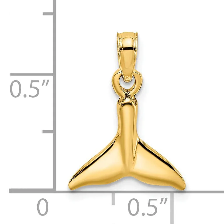 14K Yellow Gold Solid Polished Finish Small Size Whale Tail Charm Pendant