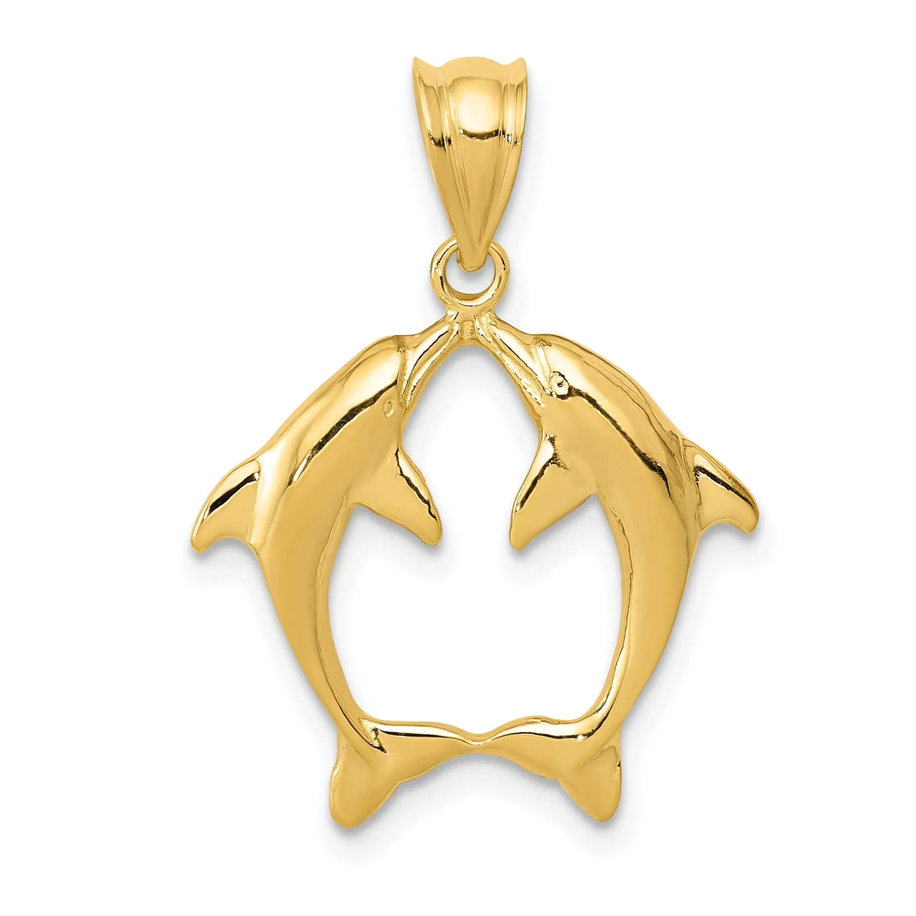 14k Yellow Gold Solid Polished Finish Two Dolphins Kissing Design Charm Pendant