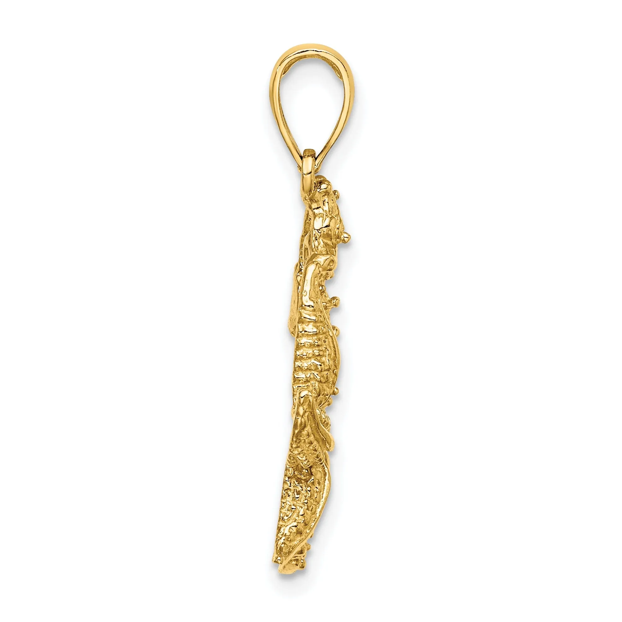 14K Yellow Gold Solid Polished Texture Finish Starfish and Seahorse Design Charm Pendant