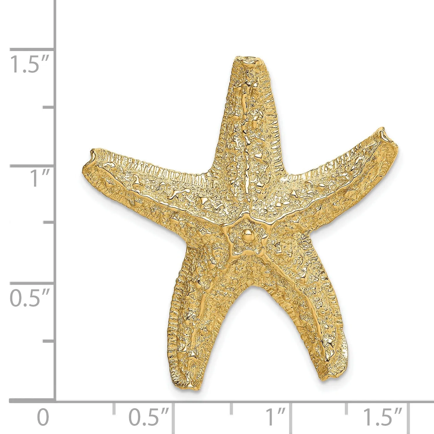 14K Yellow Gold Solid Polished Textured Starfish Slide Pendant