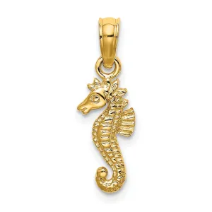 14K Yellow Gold Solid Texture Polished Finish Opend Back Mini Size Seahorse Charm Pendant