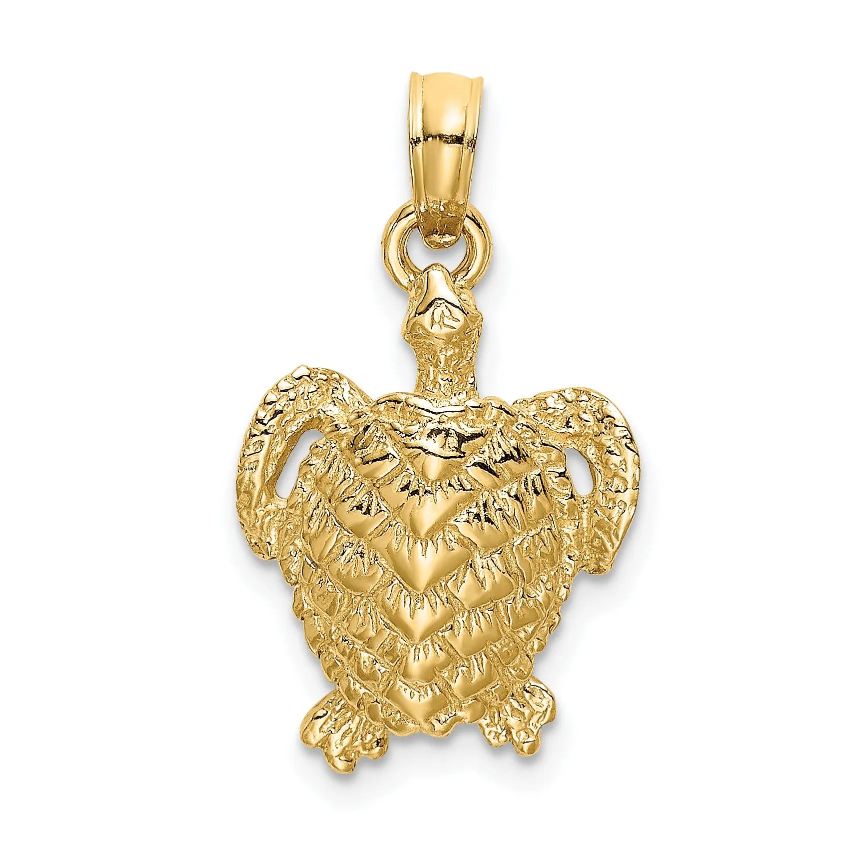 14k Yellow Gold Textured Casted Solid Polished Finish Sea Turtle Charm Pendant