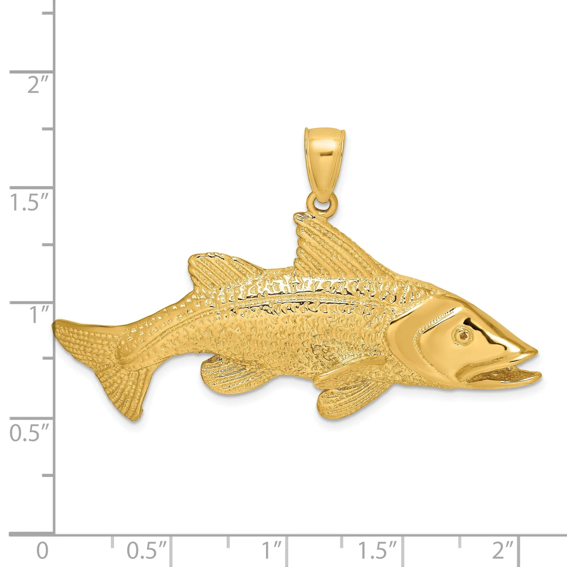 14K Yellow Gold Textured Polished Finish 2-Dimensional Red Fish Charm Pendant