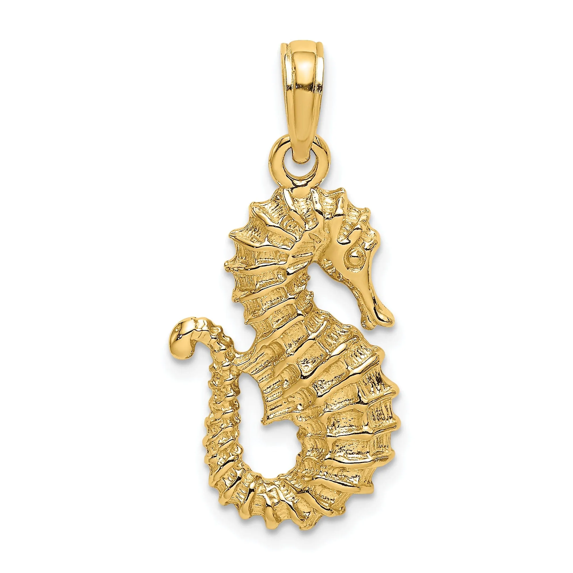 14k Yellow Gold Textured Polished Finish Seahorse Charm Pendant