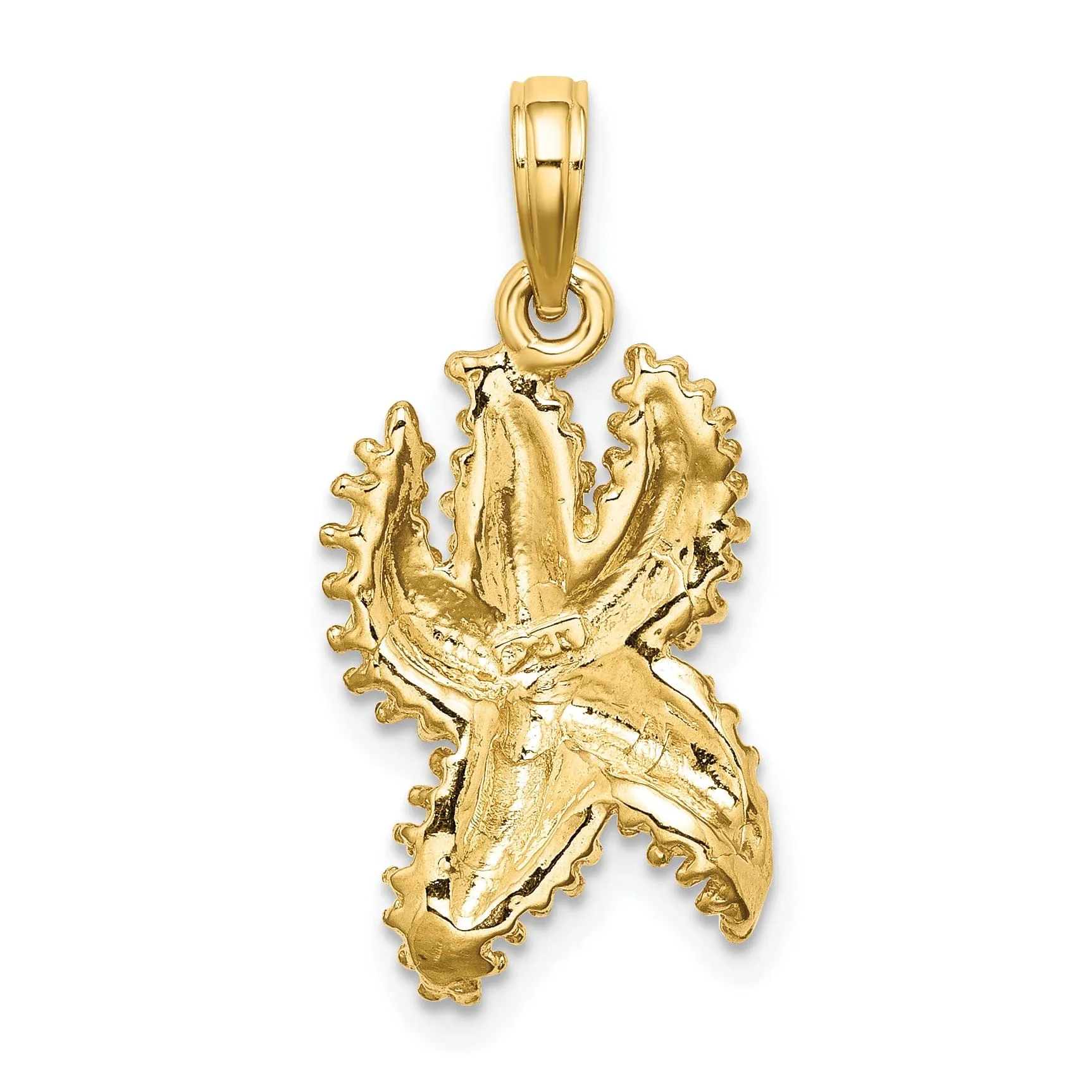 14K Yellow Gold Textured Polished Finish Starfish Beaded Charm Pendant