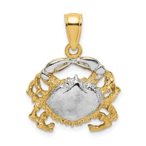 14K Yellow Gold White Rhodium Polished Textured Finish Crab Charm Pendant