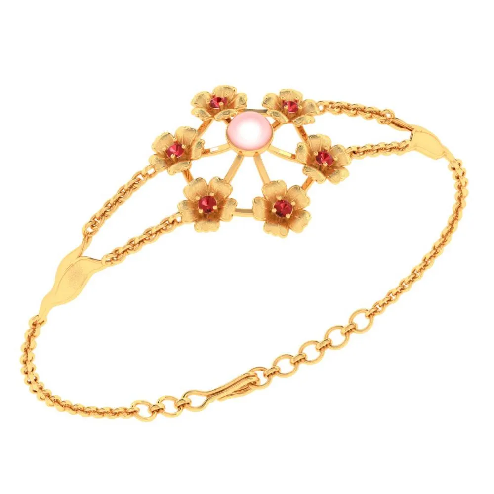 18k Multiple Flowers With Pink Pearl Gold Bracelet