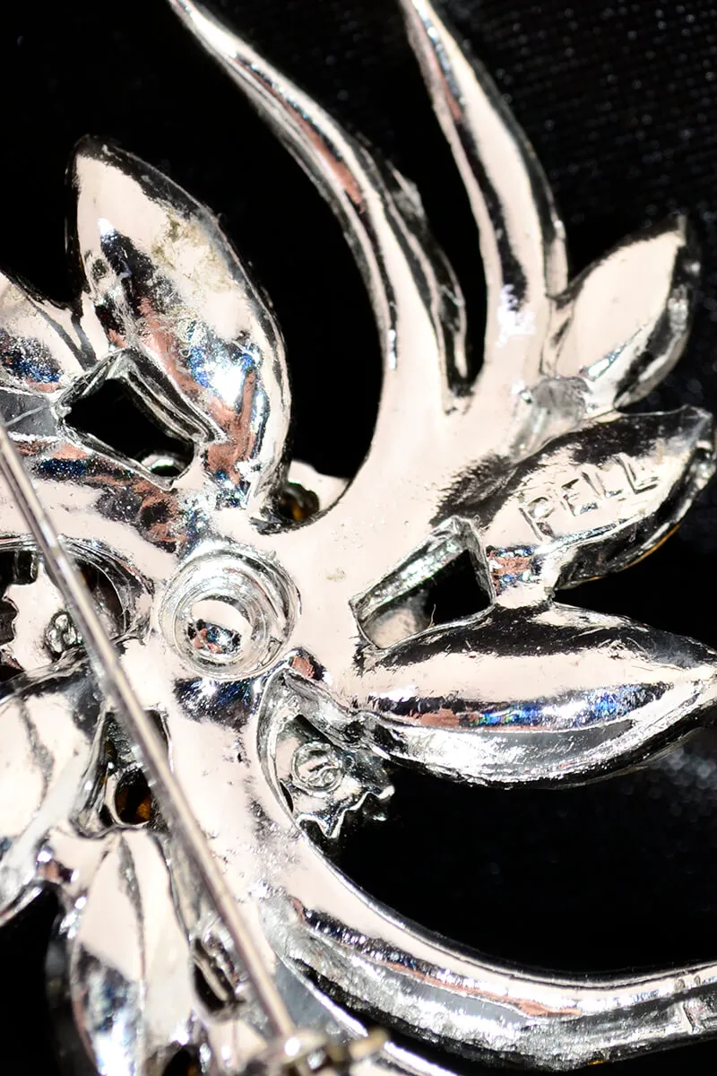 1950s Pell Silver Pinwheel Brooch w/ Rhinestones and Marquise Cut Rhinestones