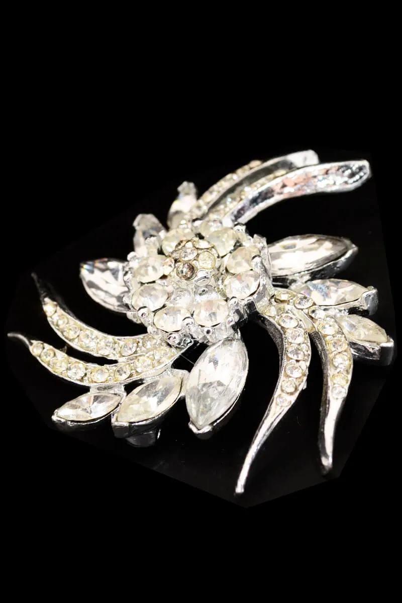 1950s Pell Silver Pinwheel Brooch w/ Rhinestones and Marquise Cut Rhinestones