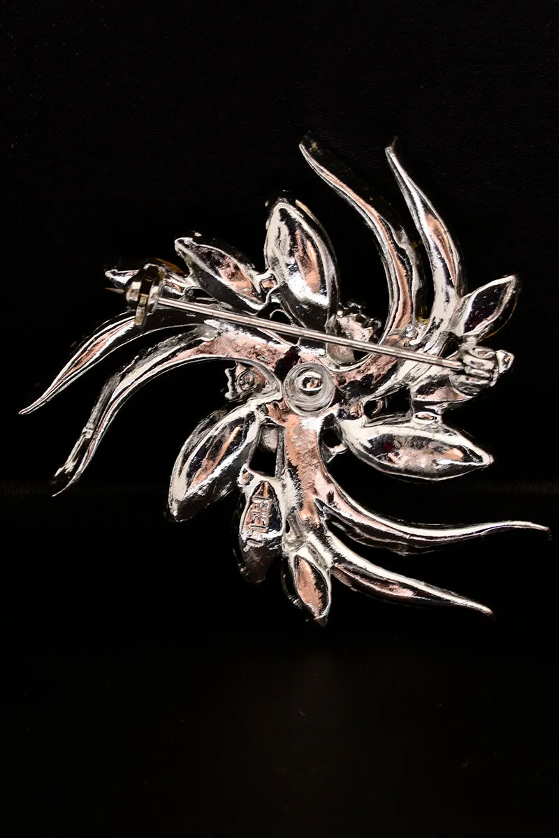 1950s Pell Silver Pinwheel Brooch w/ Rhinestones and Marquise Cut Rhinestones