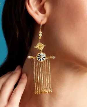 21A102 Gold Plated Enamel Tassel Earrings