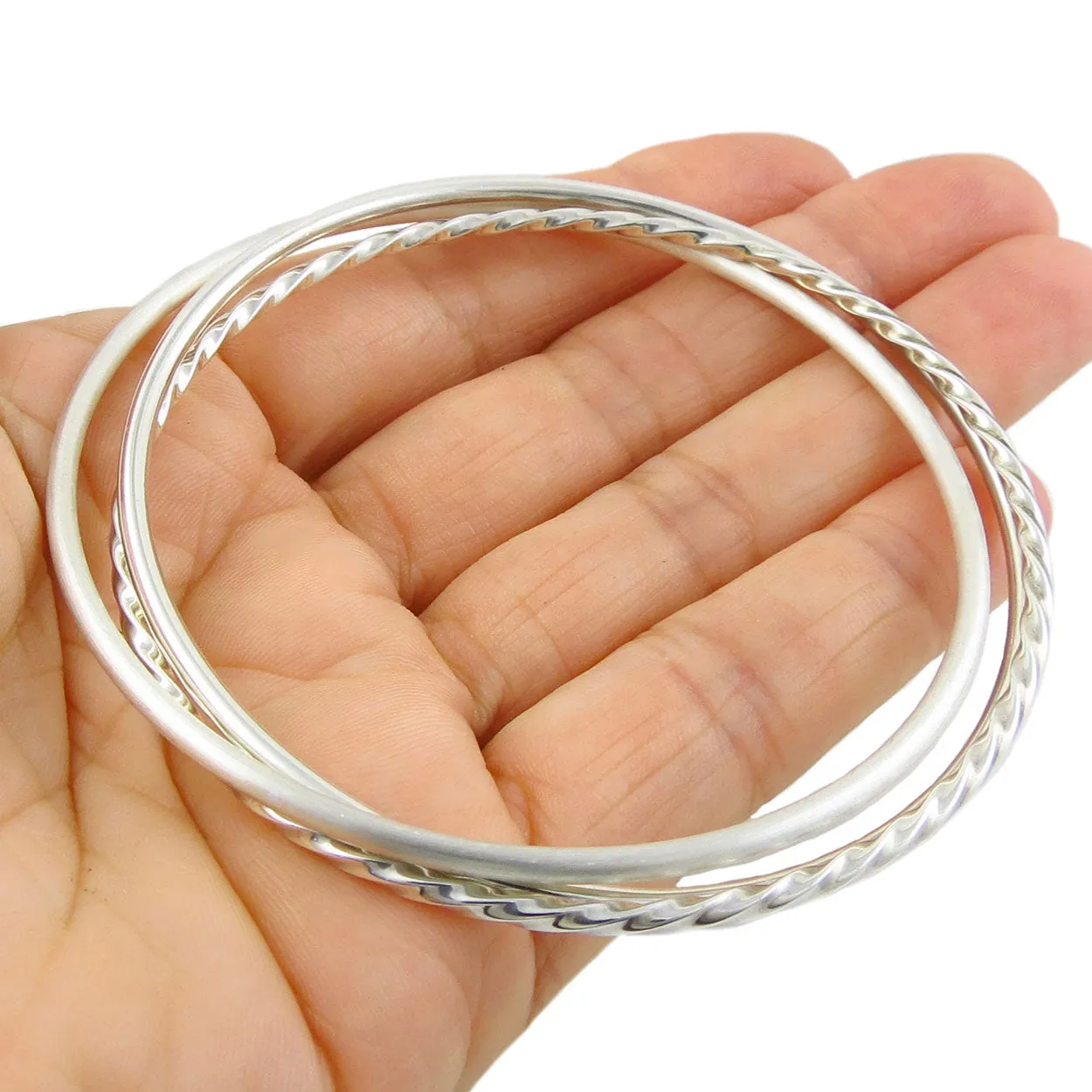 3 in 1 Sterling Silver Bangles for Women