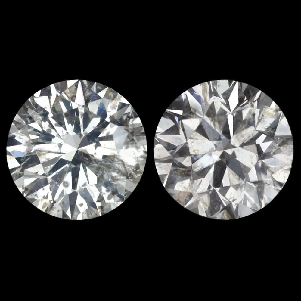 4ct VERY GOOD ROUND BRILLIANT CUT DIAMOND STUD EARRINGS MATCHING PAIR NATURAL