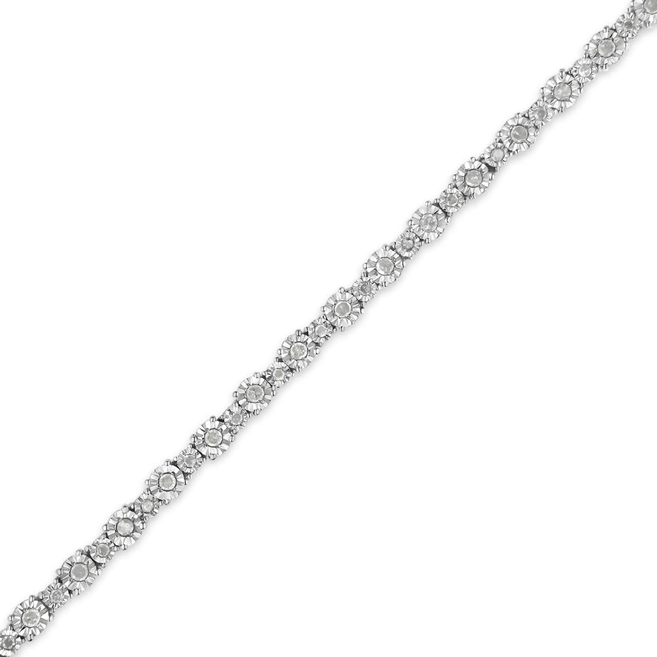 .925 Sterling Silver 1.00 Cttw Round Diamond Miracle-Set Link Bracelet (I-J Color, I3-Promo Clarity) - 7.25"