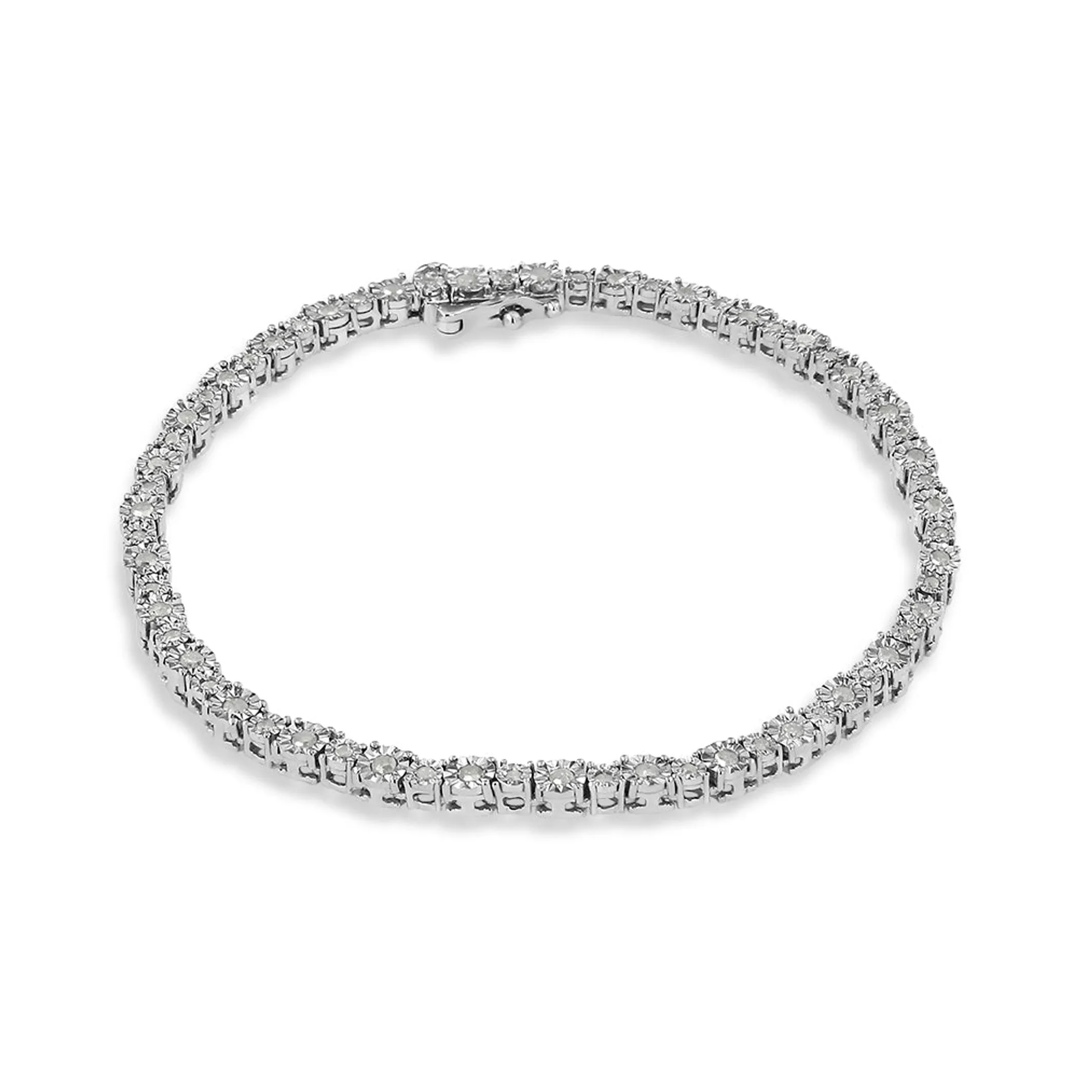 .925 Sterling Silver 1.00 Cttw Round Diamond Miracle-Set Link Bracelet (I-J Color, I3-Promo Clarity) - 7.25"