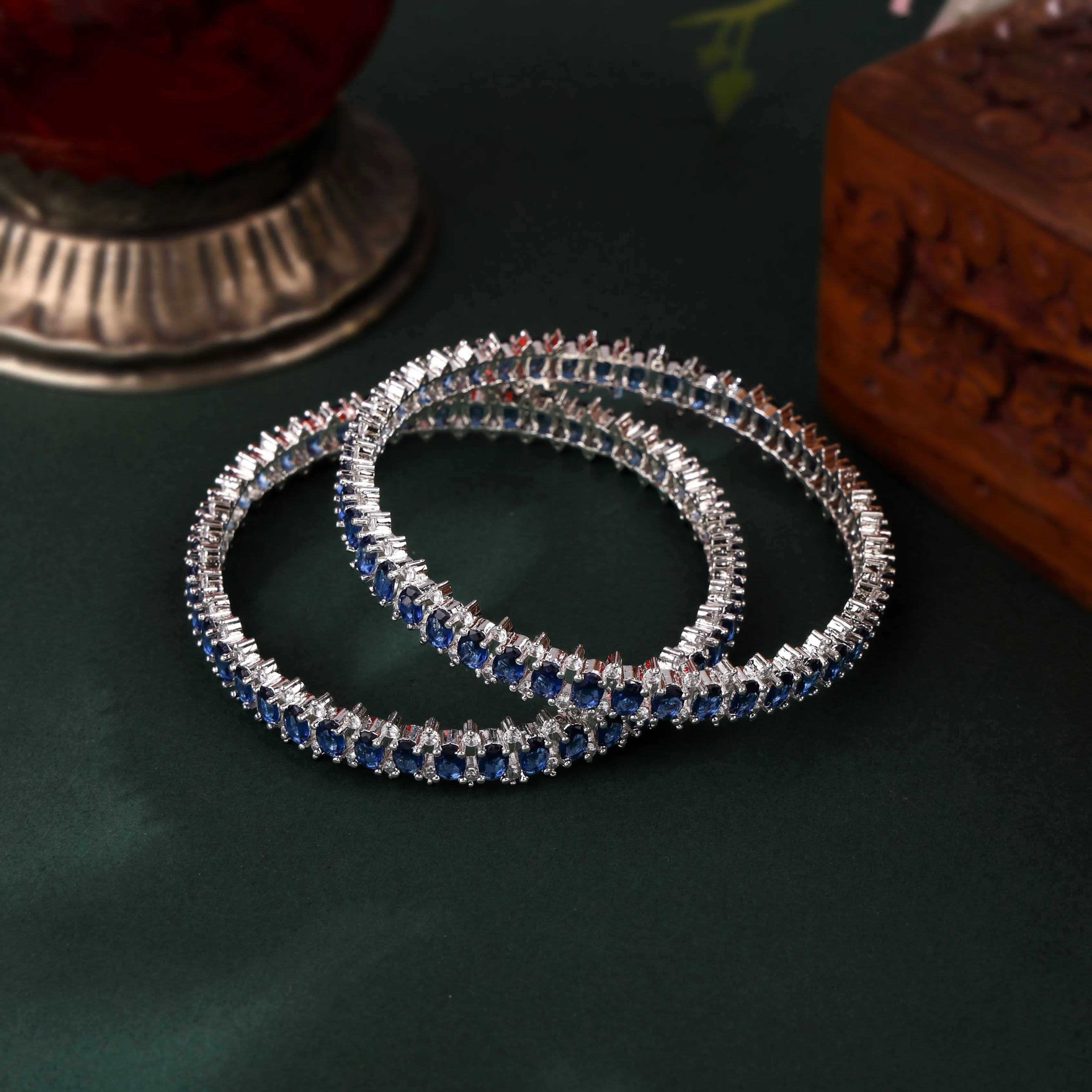 AD Blue Stones Cubic Zirconia Bangles Set 2pcs