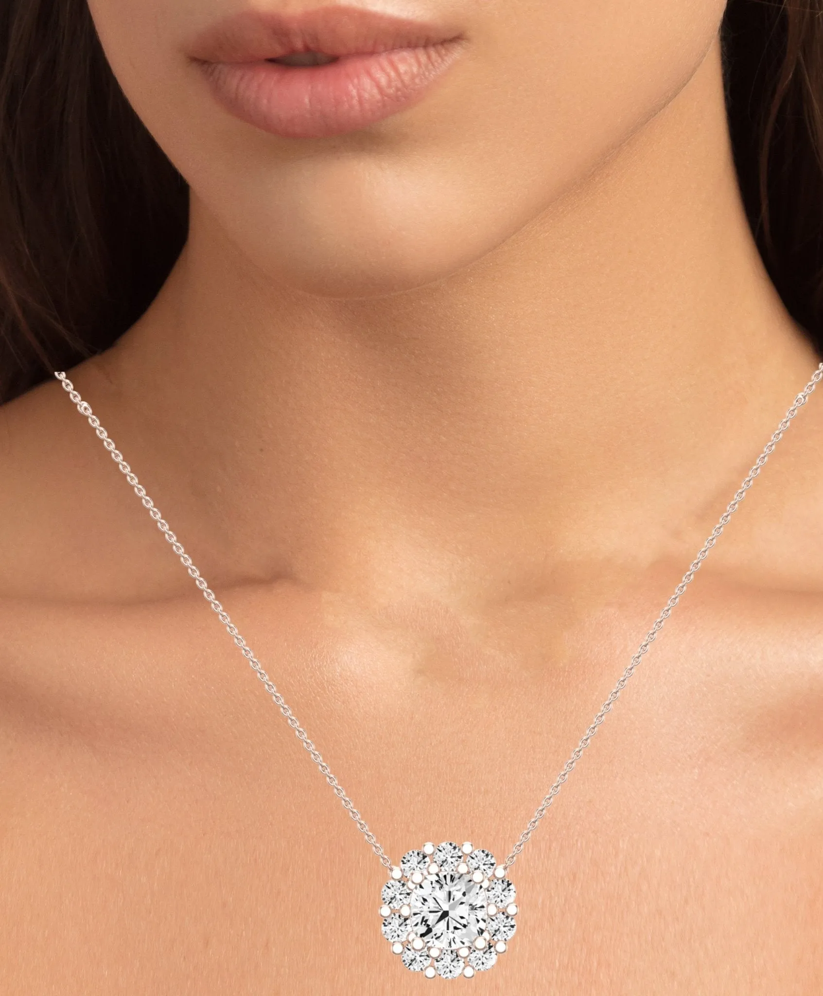 Angelwing Cushion Cut Moissanite Halo Necklace