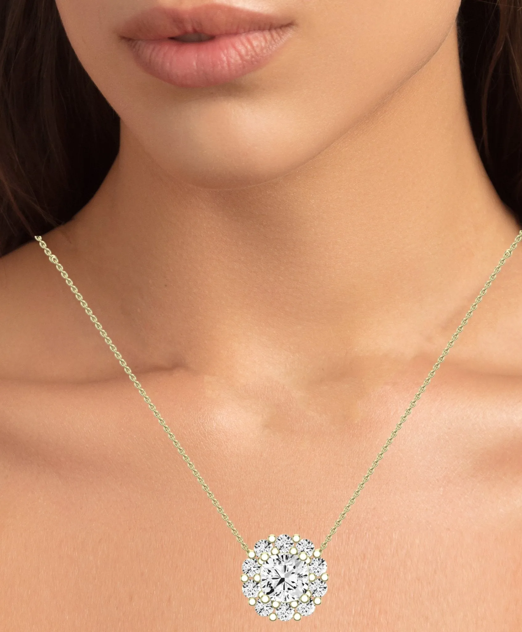 Angelwing Cushion Cut Moissanite Halo Necklace