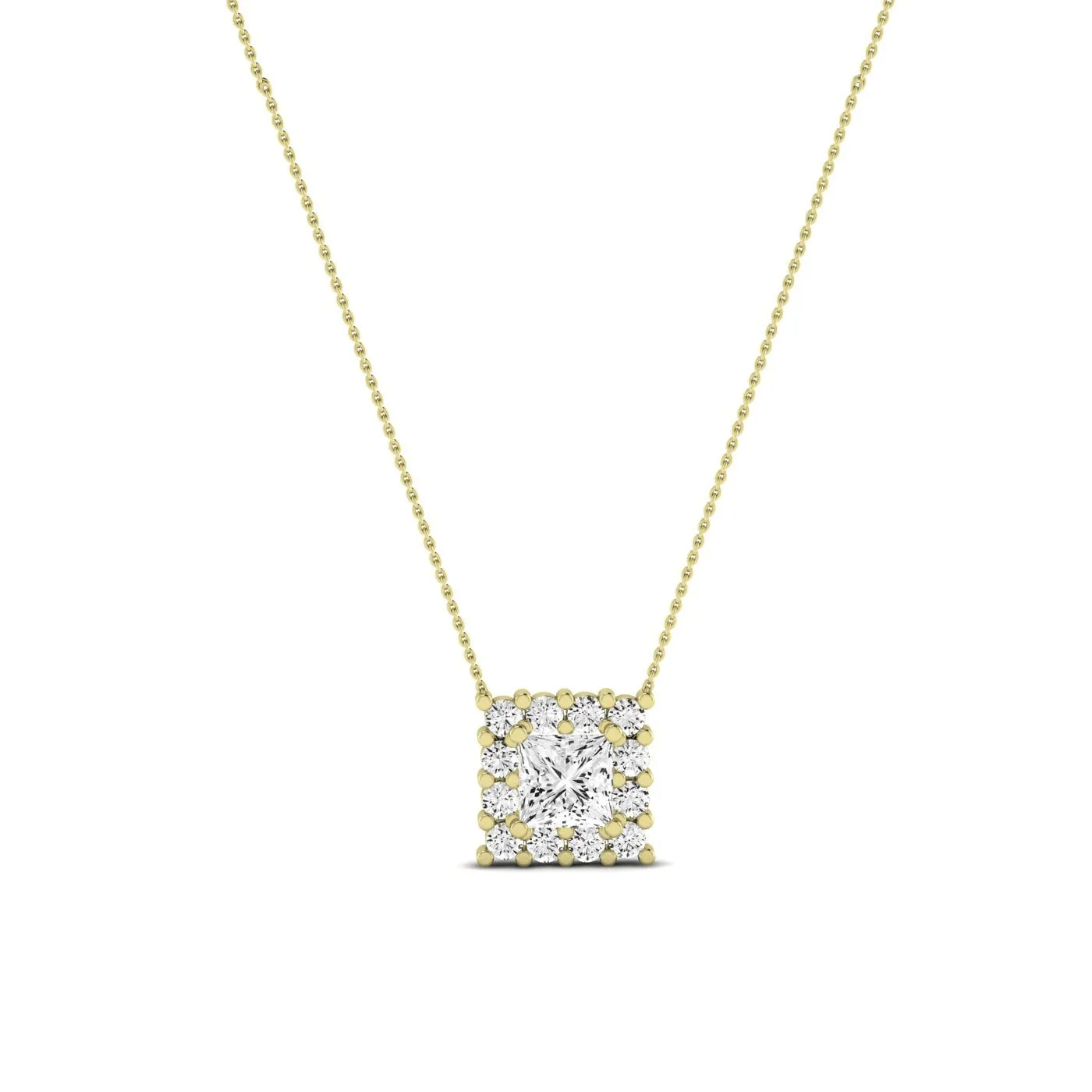 Angelwing Princess Cut Moissanite Halo Necklace